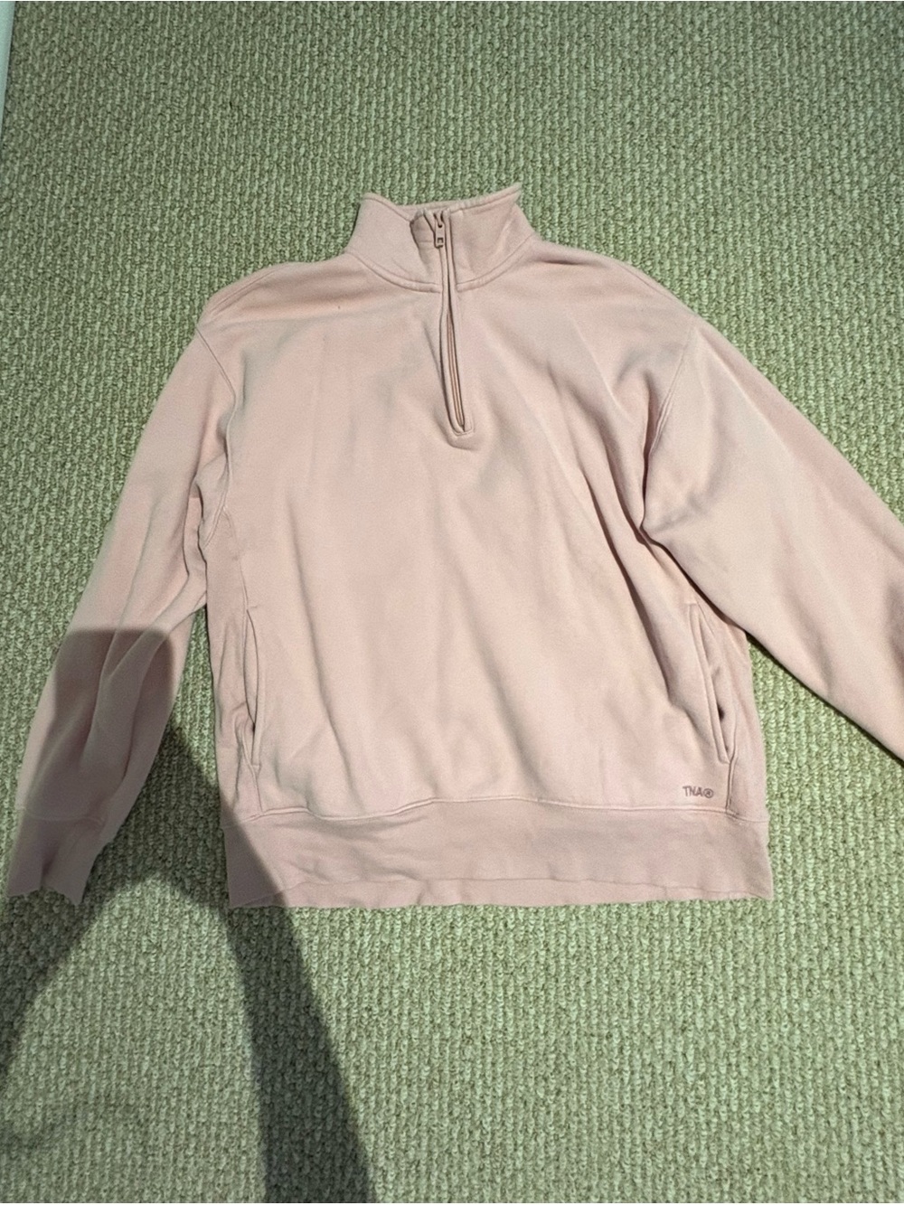 TNA Aritzia Women's Light Blush Half-Zip Pullover Sweatfleece Boyfriend Fit Sz S